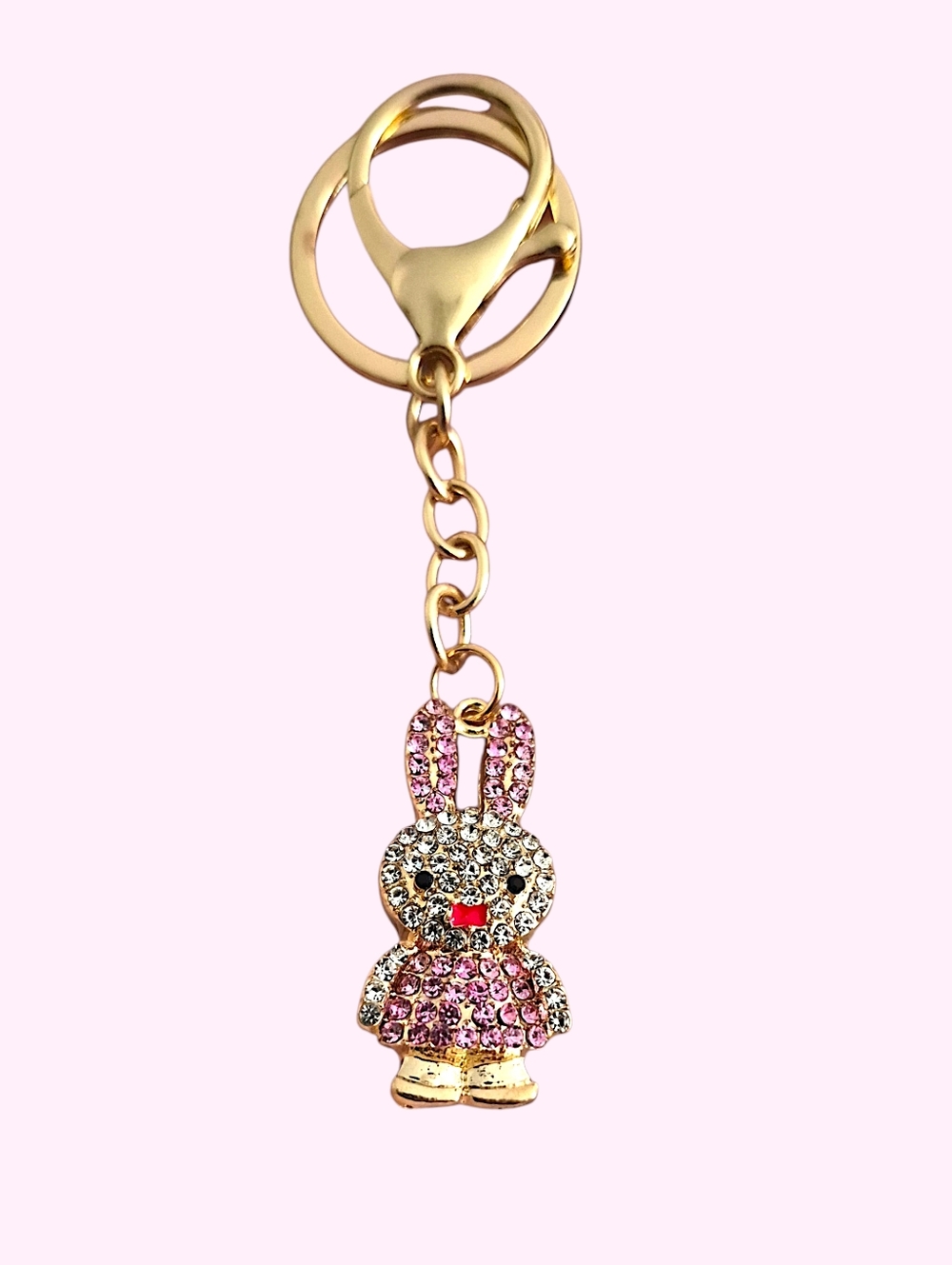 Adorable Baby Bunny Bag Charm / Keychain with Pink Crystal Accents